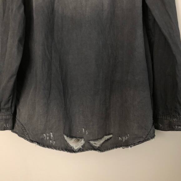 Man X One Teaspoon Shirt Medium Black Pull Over Denim Distressed Grunge - Picture 10 of 14